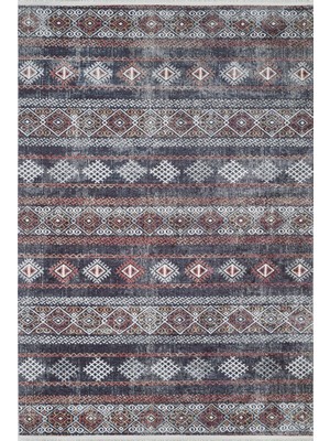 Kalkuta Kahverengi Modern Etnik Desenli Makinada Yıkanabilir Hav Toz Vermez Leke Tutmayan Kaymaz Taban Dijital Makine Baskı Salon Yolluk Mutfak Halı