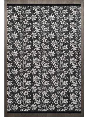  Çiçekli Siyah Pamuk Kare Modern Desenli Pamuk Makinada Yıkanabilir Hav Toz Vermez Leke Tutmayan Kaymaz Taban Dijital Makine Baskı Salon Yolluk Mutfak Halı