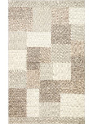 Altmunster Geometrik Bej Yün Dikdörtgen Modern Desenli Akrilik Hav Vermeyen Leke Tutmayan Kolay Temizlenen Yumuşak Makine Salon Yolluk Jüt Halı