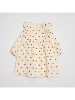 Kız Çocuk Kalp Desenli Müslin Kumaş Elbise