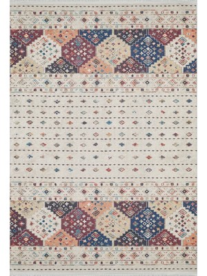 Bespoky 80x150 cm Krem Modern Etnik Yıkanabilir Halı | Mutfak Balkon Yatak Odası Halısı | Leke Tutmayan Kaymaz | HALN-HLN1640