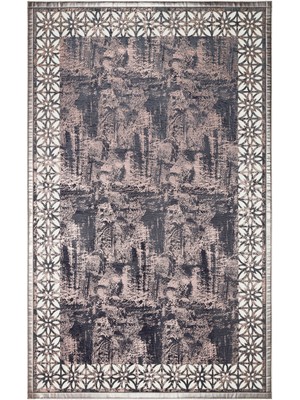 Saalfelden Mavi Modern Etnik Desenli Deri Halı