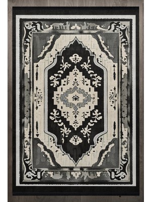 Bespoky 80x150 cm Antrasit Malaysian Modern Etnik Yıkanabilir Halı | Mutfak Balkon Yatak Odası Halısı | Leke Tutmayan Kaymaz | F_MALAYSİAN-5011