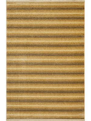 Bespoky 80x150 cm Altın Sarı Çizgili Modern Yıkanabilir Halı | Yatak Odası Mutfak Halısı | Hav Vermez, Leke Tutmaz, Kaymaz | 402-GOLD