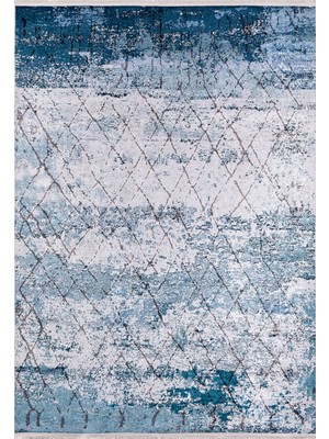 Bespoky 80x150 cm Mavi Turkuaz Soyut Modern Mermer desenli Yıkanabilir Halı | Yatak Odası Mutfak Halısı | Leke Tutmayan, Kaymaz | HALN-HLN1423