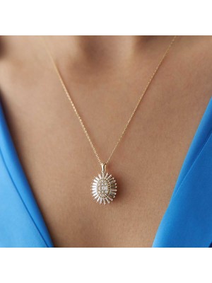 Oval Baget Taşlı Kolye