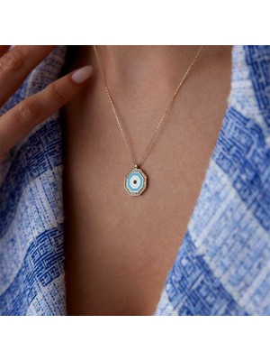 Sekizgen Taş Çerçeve Göz Kolye