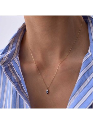 Mavi Taşlı Prenses Damla Kolye