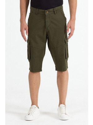 Erkek Kargo Cepli Diz Altı Uzun Şort Renk Bermuda Kapri