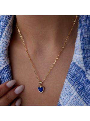 Ataç Zincire Mavi Kalp Kolye