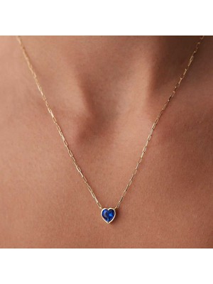 Mini Ataç Safir Kalp Kolye