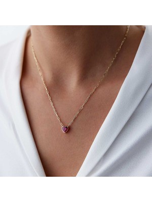 Ataç Zincir Yakut Kalp Kolye