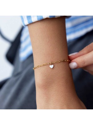 Ataç Zincir Beyaz Kalp Charm Bileklik