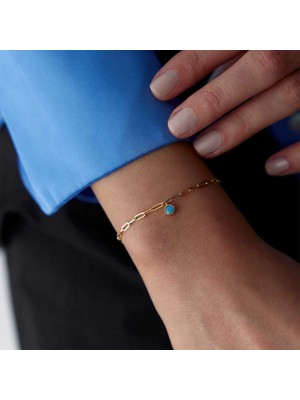 Yuvarlak Mavi Taşlı Charm Bileklik