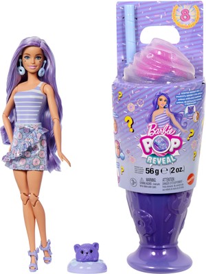Barbie® Barbie Pop Reveal™ Bebek Barbie Pop Reveal Atıştırmalık Serisi Bebek ve Aksesuar Seti, Çörek Düşkünü Hayalperest Kız ve Evcil Hayvanı JFY60