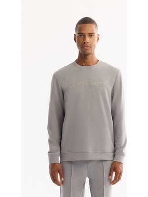 AVVA Erkek Gri Bisiklet Yaka Soft Touch Baskılı Regular Fit Sweatshirt A52Y1334