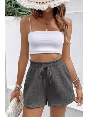 Ghassy Co. Kadın  Cotton Müslin Tatil Ev Içi/dışı Kullanım Cepsiz Beli Bağcıklı Şort