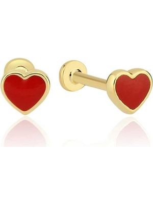 Kırmızı Mine Kalp Desen Tragus Piercing