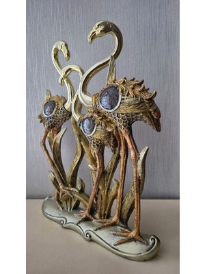 Altın Sarısı Renginde Gövdeli 3'lü Polyester Flamingo Dekoratif Obje ve Biblo