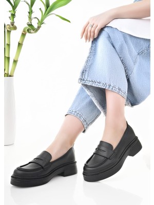 Bahrina K-28 KADIN MOKASEN LOAFER AYAKKABI Kısa Topuklu Suni Deri Sezonsuz Tasarım