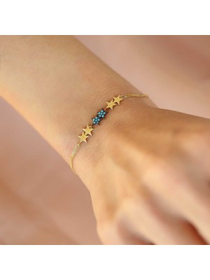 Turkuaz Taşlı Sıra Yıldızlı Bileklik