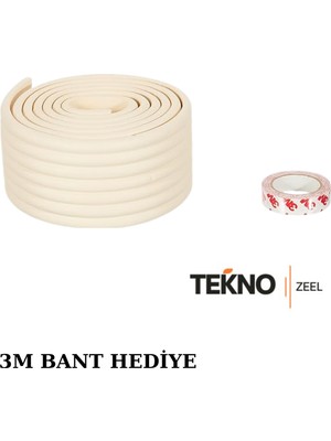 Teknozeel Kauçuk Krem Renk Geniş Kenar ve Köşe Koruyucu 2 Metre Bebek Çocuk Masa Darbe Koruma ( 3m Bant Hediye)