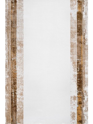 Çerçeveli Krem Pamuk Kare Modern Desenli Pamuk Makinada Yıkanabilir Hav Toz Vermez Leke Tutmayan Kaymaz Taban Dijital Makine Baskı Salon Yolluk Mutfak Halı