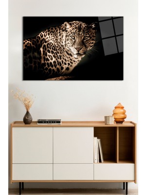 Leopar Hayvan Portresi Vahşi Doğa Manzarası Cam Tablo, Darbelere Dayanıklı Kırılmaz Cam, Hediyelik