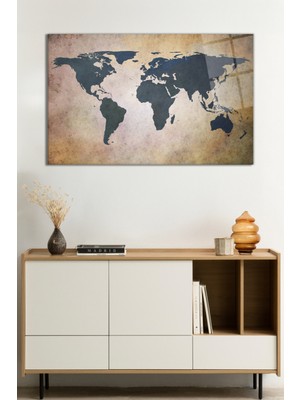 Detaysız Soyut Dünya Haritası Cam Tablo, Darbelere Dayanıklı Kırılmaz Cam, Hediyelik