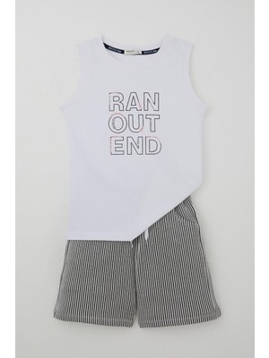 Breeze Erkek Çocuk Şortlu Takım Sıfır Kollu Yazı Baskılı Bağcık Aksesuarlı 8-14 Yaş, Beyaz