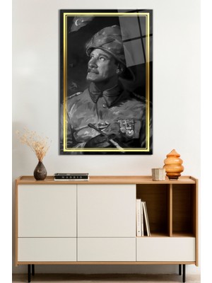 Gold Şeritli Cephede Atatürk Portresi Cam Tablo, Temperli Rodajlı Dayanıklı Kırılmaz Cam, Hediyelik