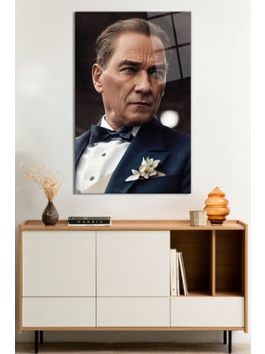 Yapay Zeka Mustafa Kemal Atatürk Portresi Cam Tablo, Darbelere Dayanıklı Kırılmaz Cam, Hediyelik