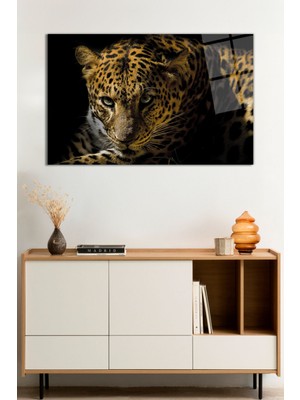 Leopar Hayvan Portresi Cam Tablo, Darbelere Dayanıklı Kırılmaz Cam, Hediyelik