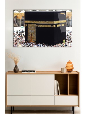 Mescid-I Haram Kabe Dini Islami Cam Tablo, Darbelere Dayanıklı Kırılmaz Cam, Hediyelik