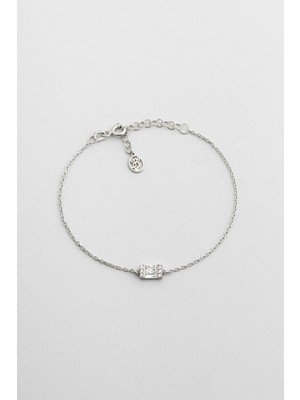 Işıltılı Baget 18 Ayar Beyaz Altın Kaplama 19 cm Gümüş Bileklik