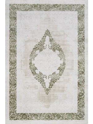 Hali.Net 120x200 cm Yeşil Bej Çiçekli Klasik Medalyonlu Halı | Salon Yatak Odası Halısı | Hav Vermez Leke Tutmaz | LXS_NALİA-4049AY