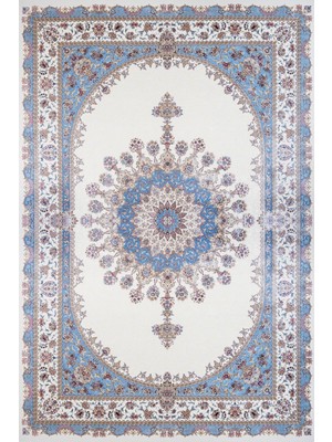 Hali.Net 80x400 cm Mavi Ipekzade Pamuk Yıkanabilir Etnik İpek Halı | Yolluk Koridor Mutfak Halısı | Leke Tutmaz Hipoalerjenik | GM_IPEKZADE120-13944M