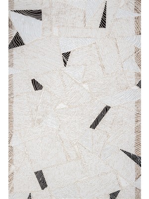 Geometrik Krem Pamuk Dikdörtgen Modern Desenli Pamuk Makinada Yıkanabilir Hav Toz Vermez Leke Tutmayan Kaymaz Taban Dijital Makine Baskı Salon Yolluk Mutfak Halı