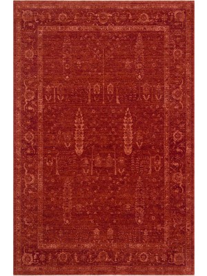 Shiraz SHR03 Red Vintage Desenli Sıcak Renk Tonlarına Sahip Yumuşak Tuşeli Makine Halısı