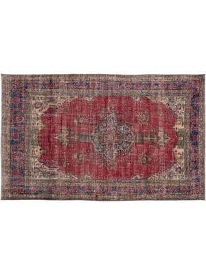 Kırmızı Göbekli Yün Modern Desenli Yün Hav Toz Vermez Leke Tutmayan Salon Yolluk Mutfak El Dokuma Halı