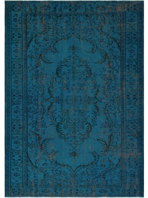 Atina Turkuaz Eskitme Yün Modern Desenli Yün Hav Toz Vermez Leke Tutmayan Salon Yolluk Mutfak El Dokuma Halı