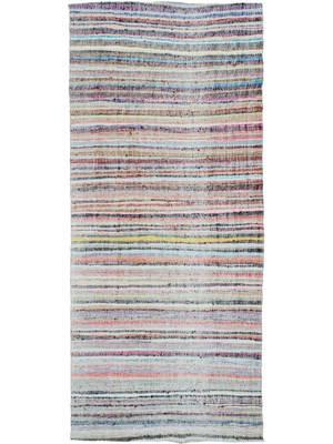 Bespoky 180x417 cm Turuncu Çok renkli Çizgili Bohem Şerit Halı | Salon Yatak Odası Halısı | UNİQUE-32221