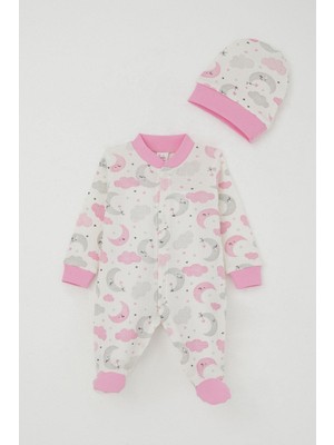 Breeze Kız Bebek Patikli Tulum Gökyüzü Temalı Uykucu Ay Desenli 0-6 Ay, Ekru