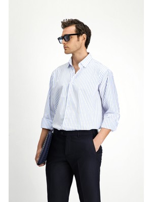 Uzun Kol Klasik Çizgili Pamuk Gömlek