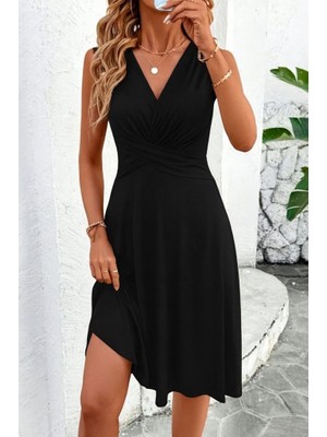 Modavera Kadın Sıfır Kollu Önden Çapraz Detaylı Leopar Desenli Süprem Elbise