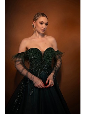 Üstü Işlemeli Uzun Özel Tasarım Abiye ABU3593