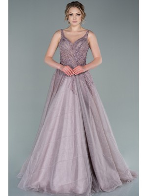 Taşlı Kolsuz Uzun Özel Tasarım Abiye ABU2377