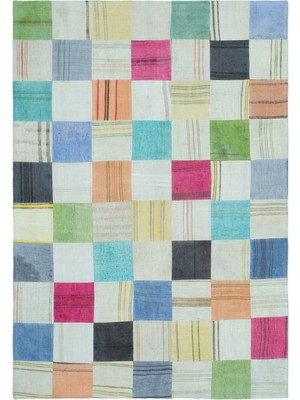 Bespoky 157x224 cm Çok Renkli Yama işi Modern Geometrik Halı | Salon Yatak Odası Halısı | UNİQUE-25253