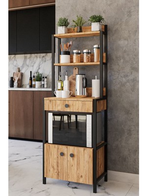 Çekmeceli 2 Kapaklı Çok Amaçlı Dolap Mutfak Bangosu Mikrodalga Fırın Mini Fırın Dolabı