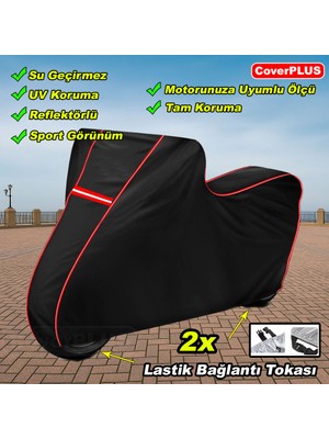 Yamaha  X-Max 250 Tech Max Pro Branda Siyah Kırmızı-Dikişli Reflektörlü Motosiket Brandası Motor Örtüsü Çadır Su Geçirmez Motosiklet Kılıfı Motor Brandası